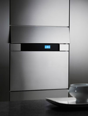 A stainless steel Irinox blast chiller unit built into a run of kitchen cabinetry.